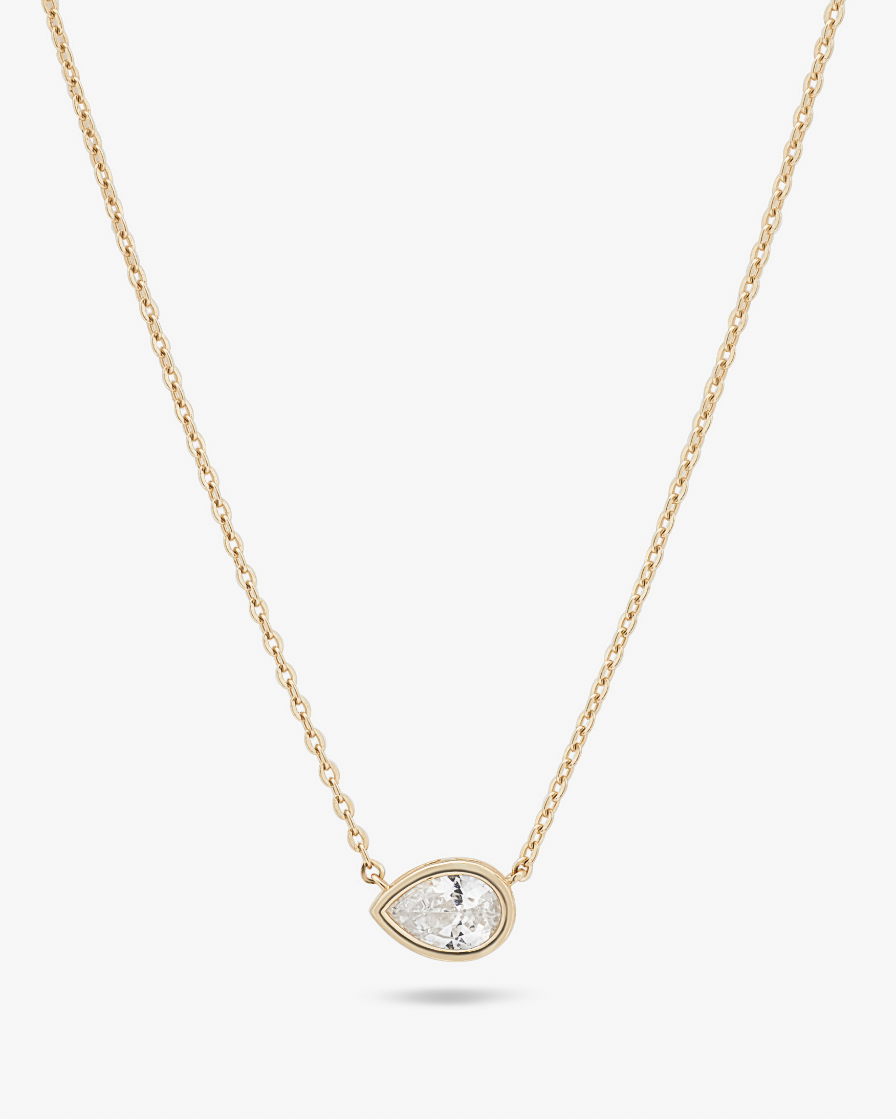 Pear Zirconia Bezel Necklace East West