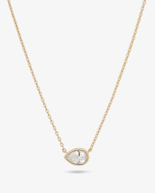 9Y pear cubic zirconia bezel set east-west solitaire necklace sz 45cm