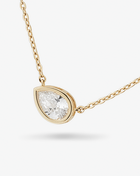 9Y pear cubic zirconia bezel set east-west solitaire necklace sz 45cm