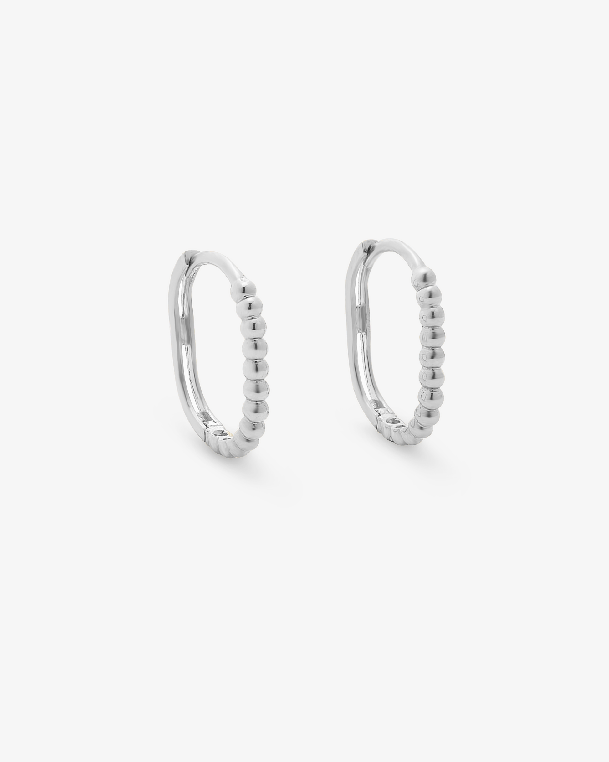 White Gold Beaded Huggie Earrings