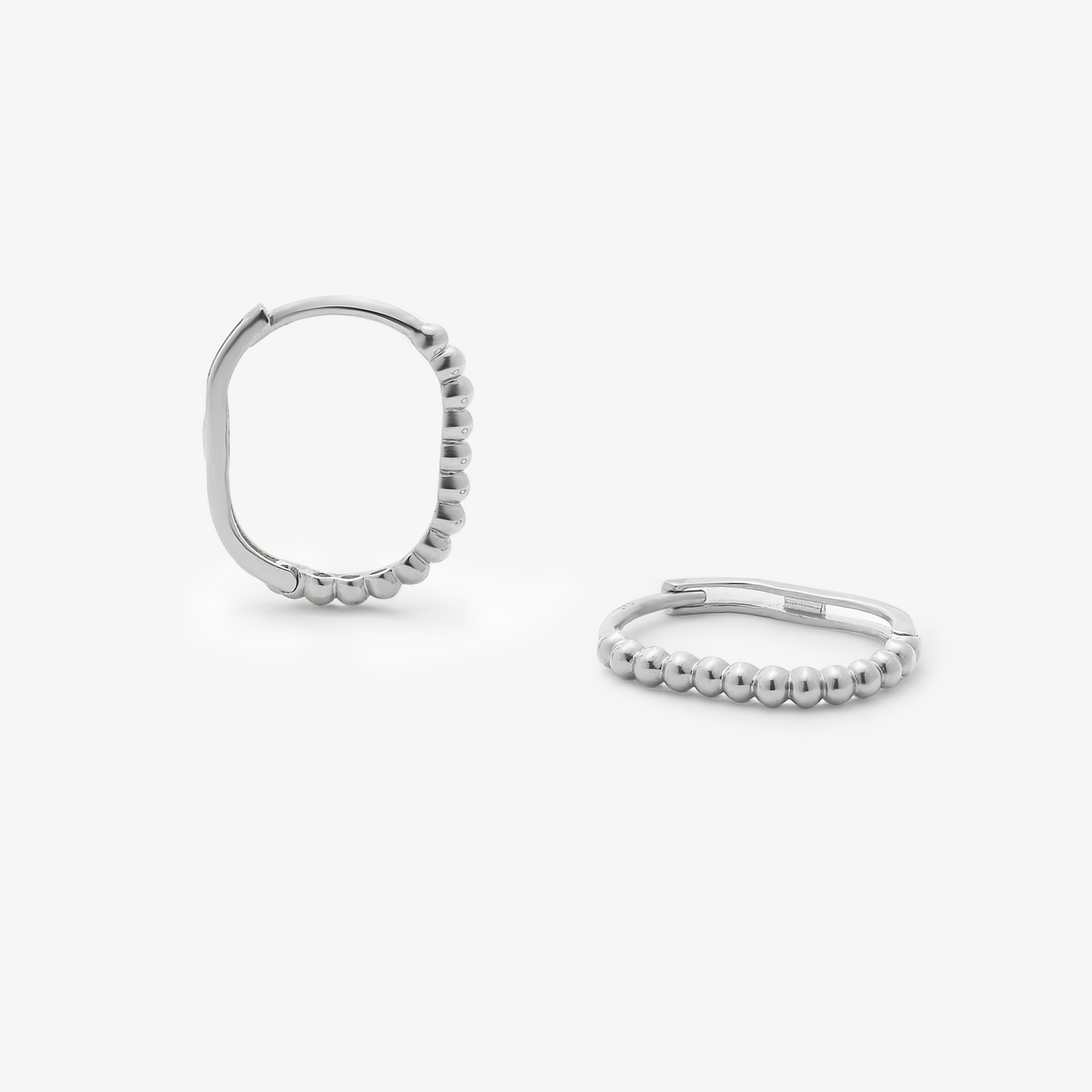 White Gold Beaded Huggie Earrings