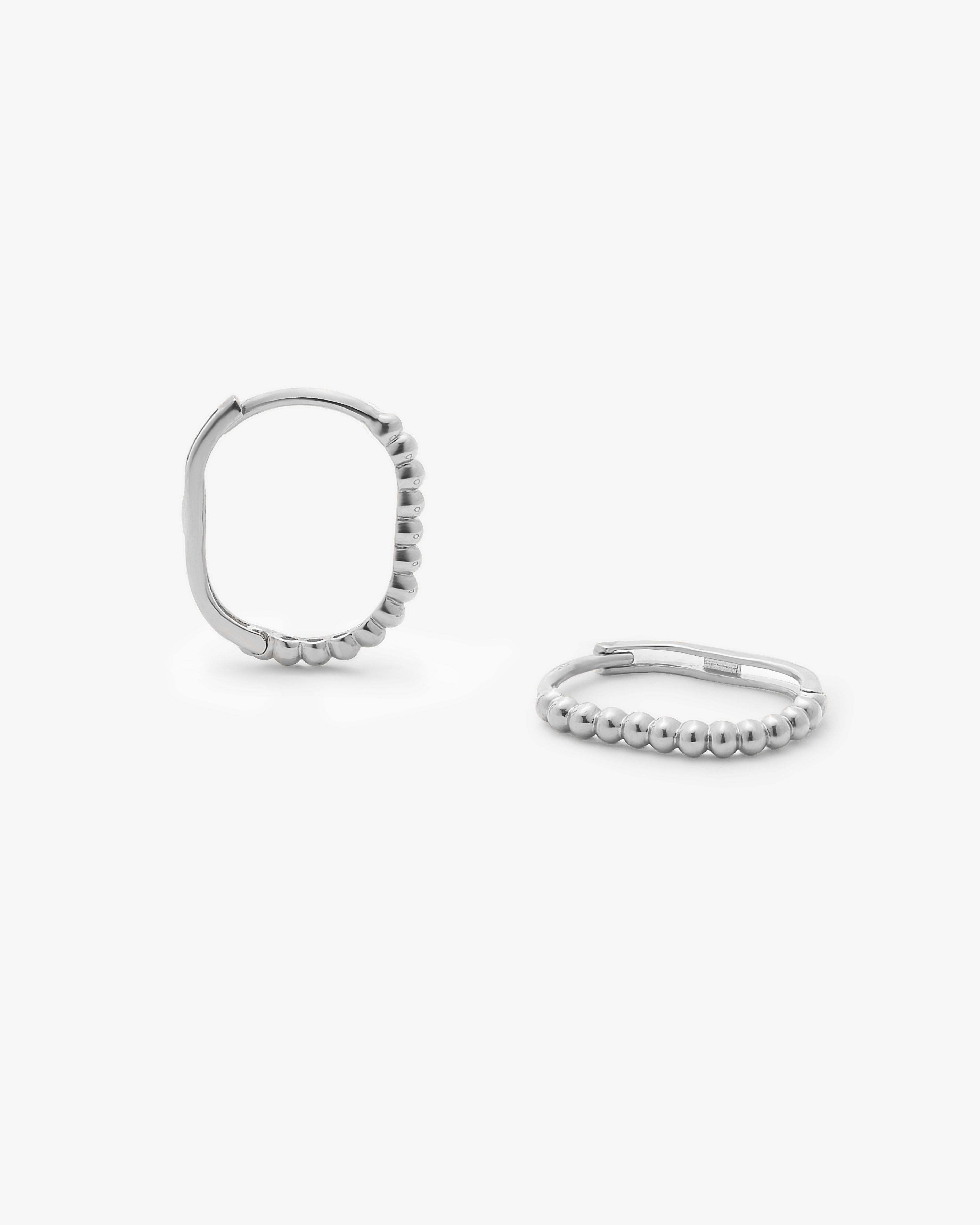 White Gold Beaded Huggie Earrings