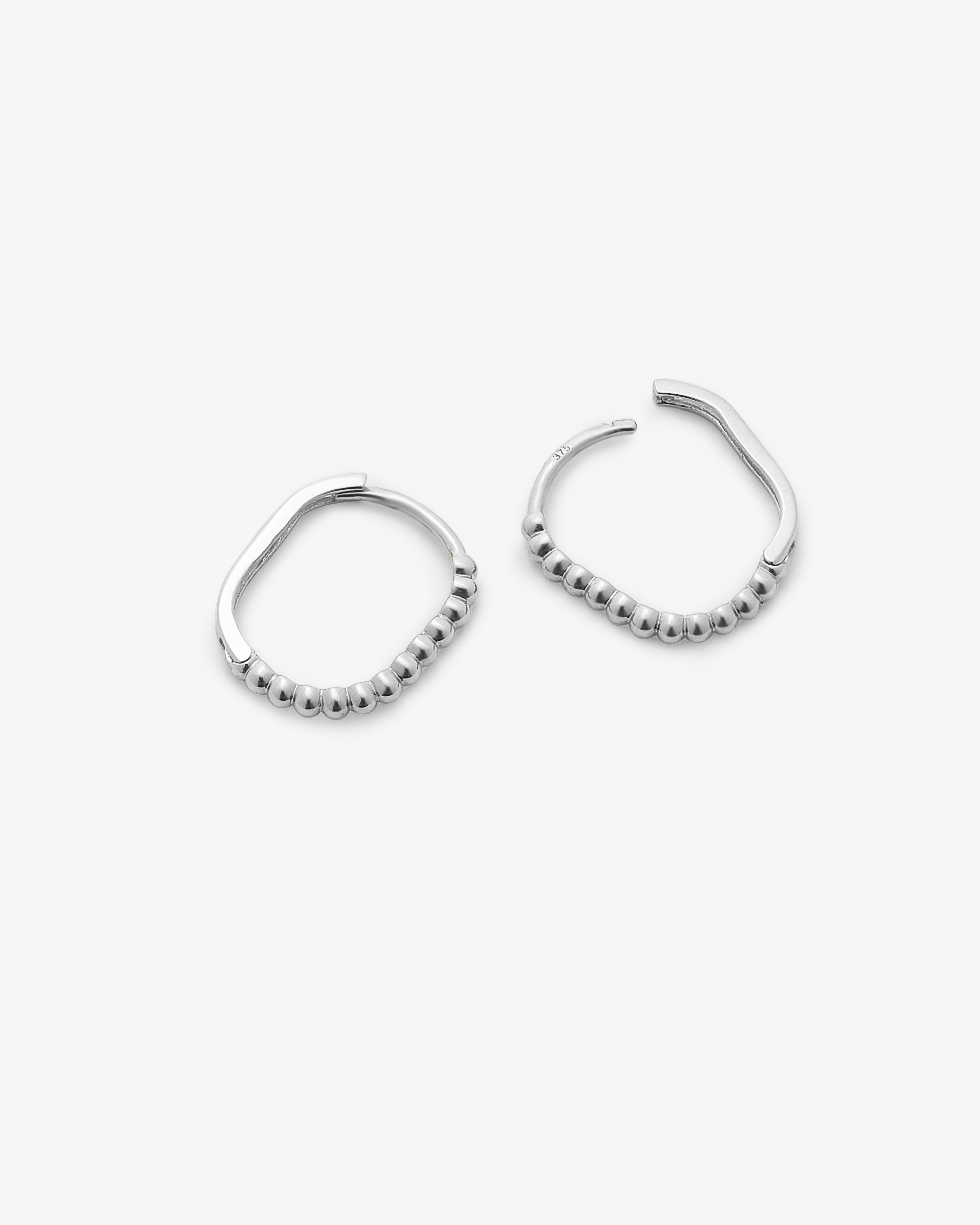 White Gold Beaded Huggie Earrings