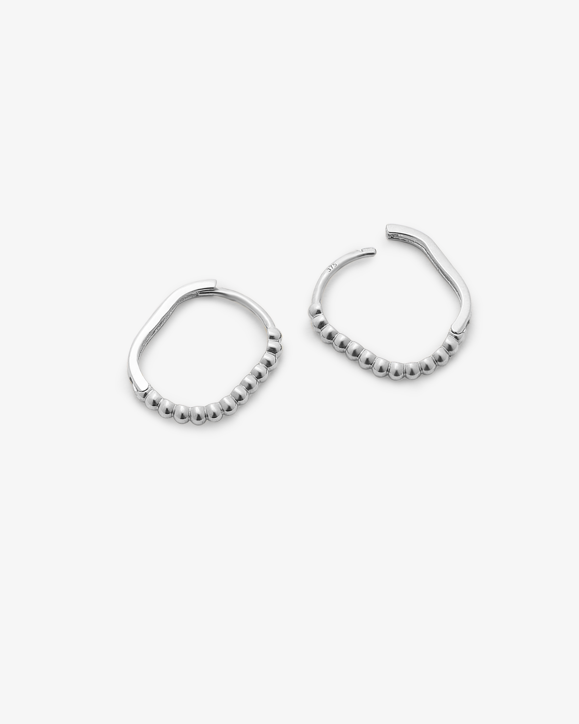 White Gold Beaded Huggie Earrings