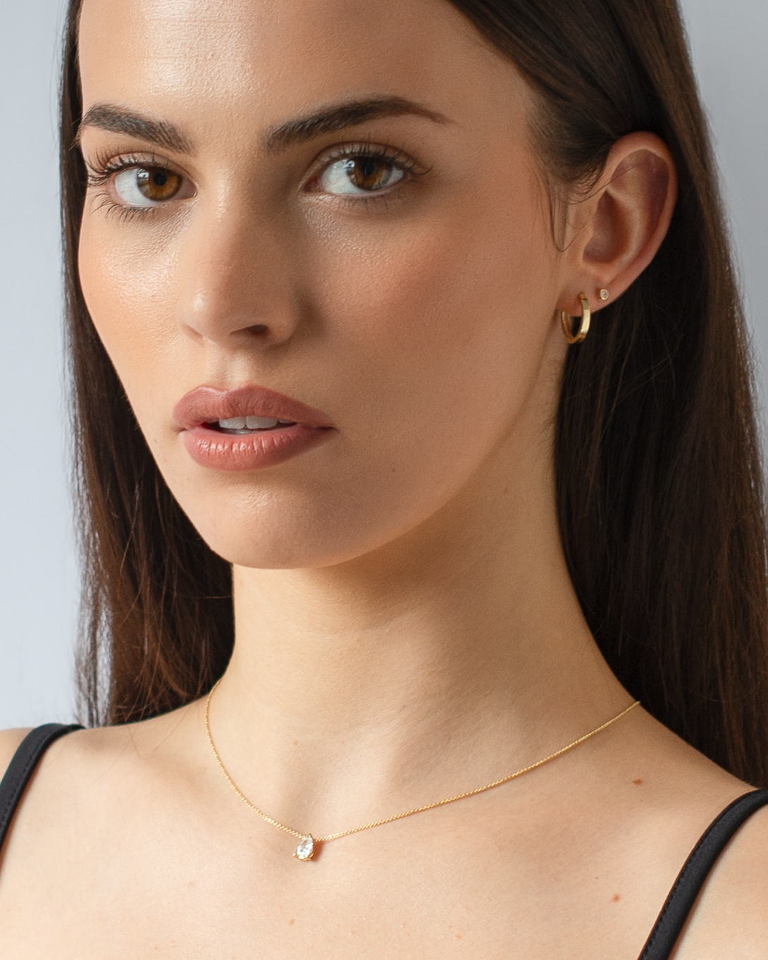 9K Yellow Gold Zirconia Bezel Stud Earrings model image