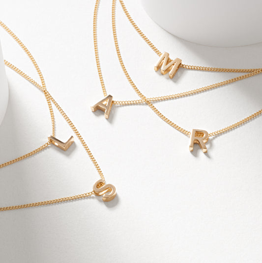 9K Yellow Gold 6mm Slider Initial N with Chain 45cm