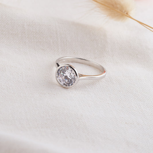 Sterling Silver Zirconia Bezel Solitaire Ring
