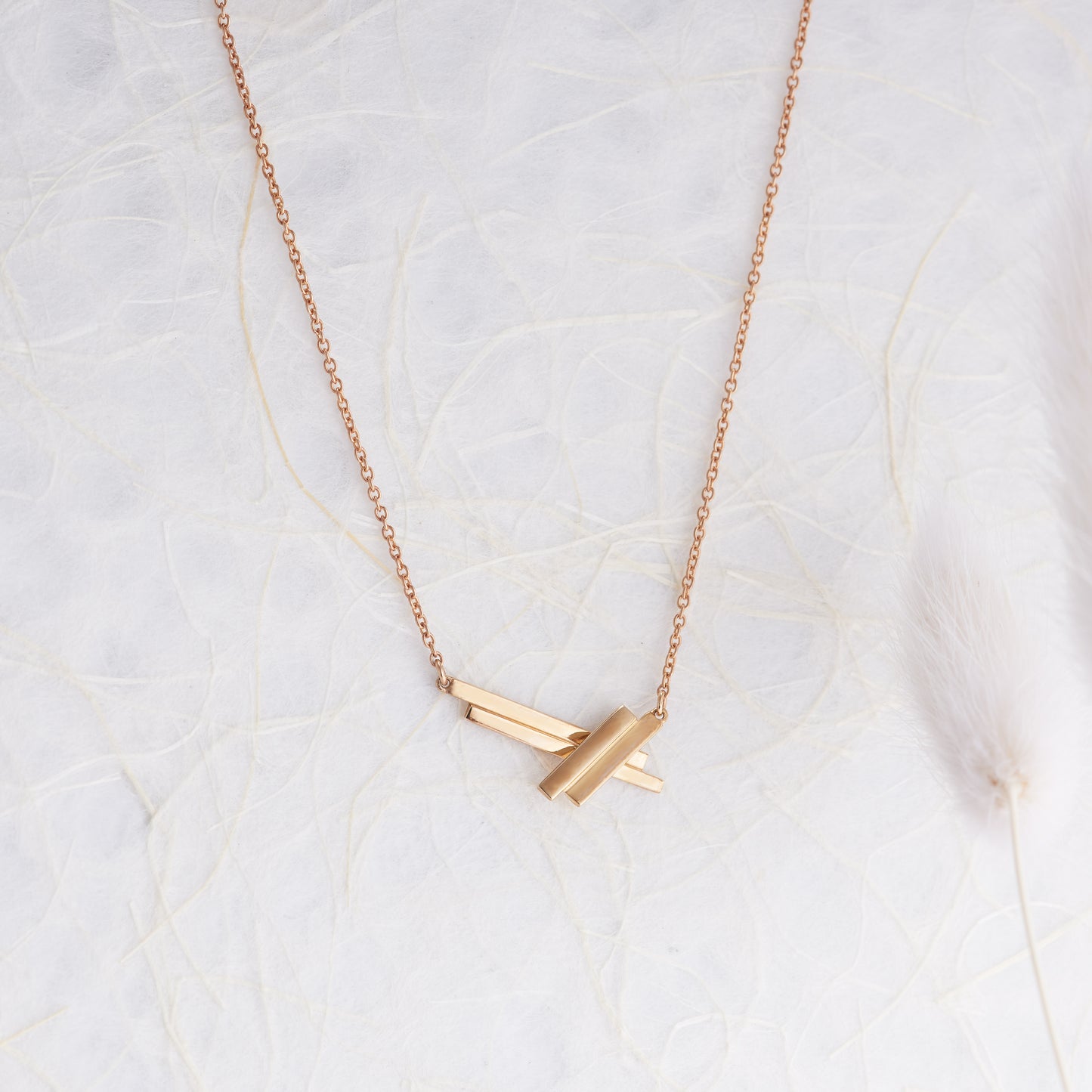 9K Yellow Gold Crossed Bars Necklace