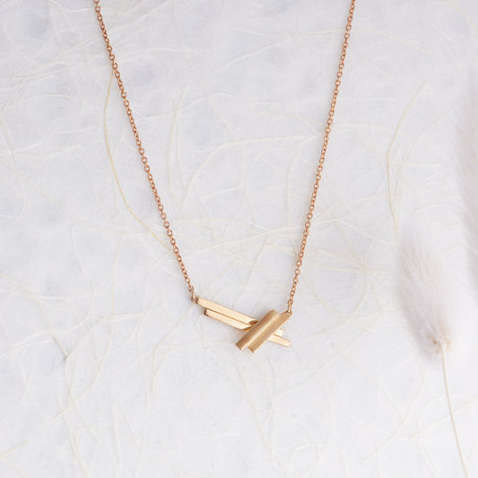 9K Yellow Gold Crossed Bars Necklace