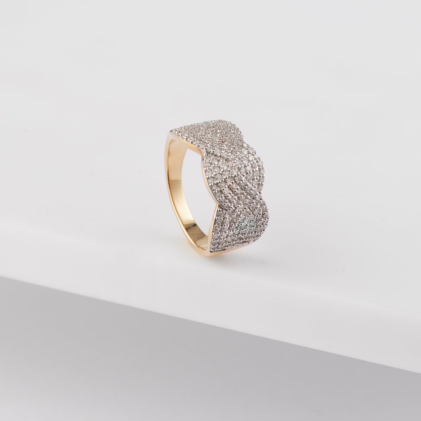 9K Yellow Gold Diamond Weave Dress Ring 0.75tdw