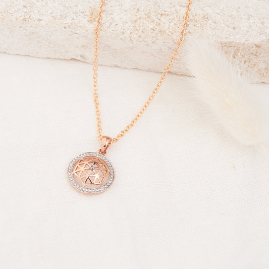 9K Rose Gold Diamond Lattice Circle Pendant