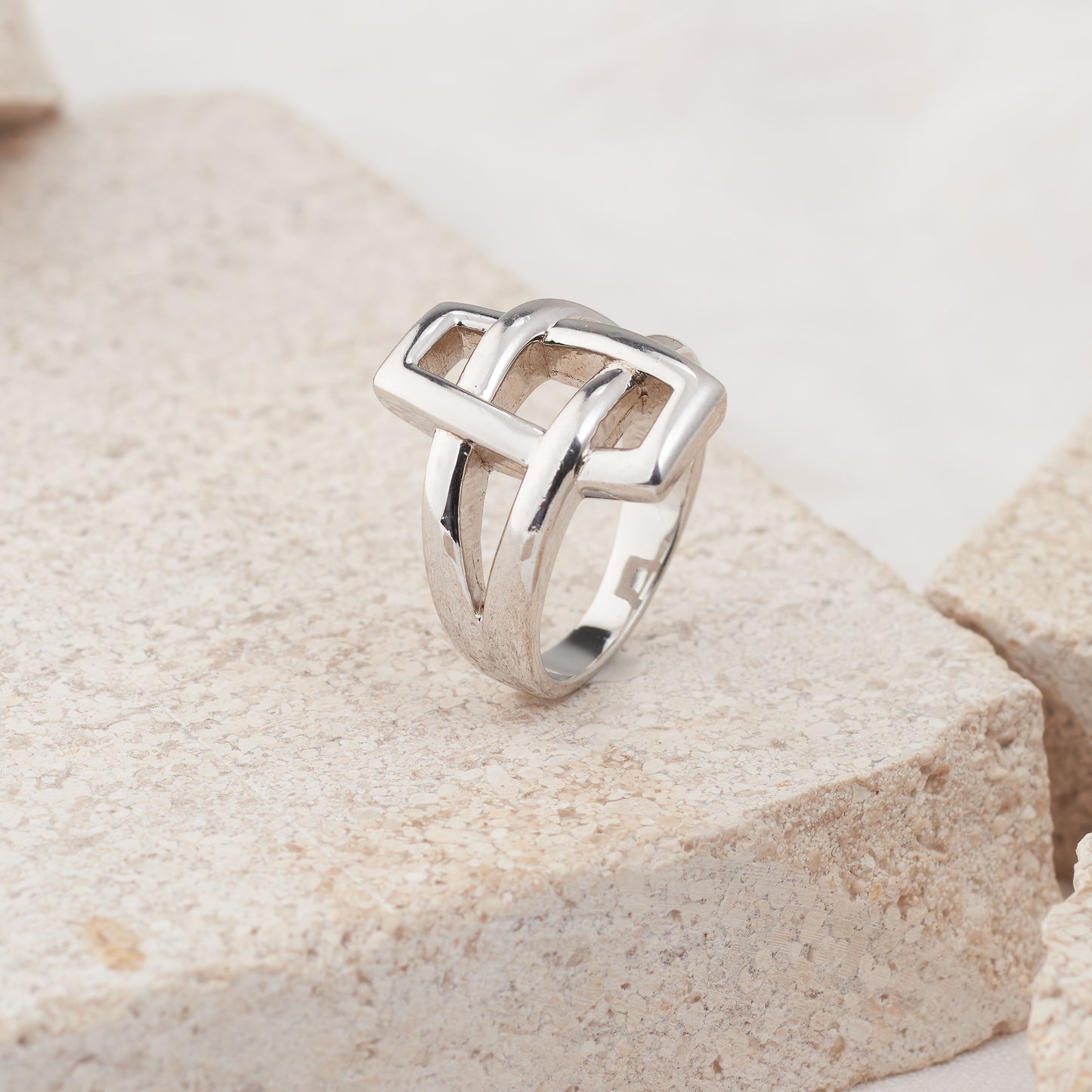 Sterling Silver Woven Oblong Ring