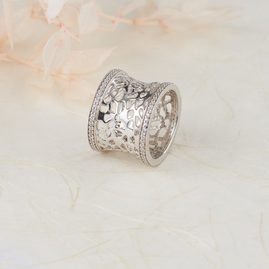 Sterling Silver Zirconia Filigree Concave Dress Ring