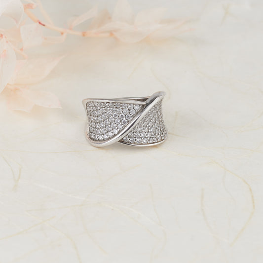 Sterling Silver Crossover Pave Zirconia Ring