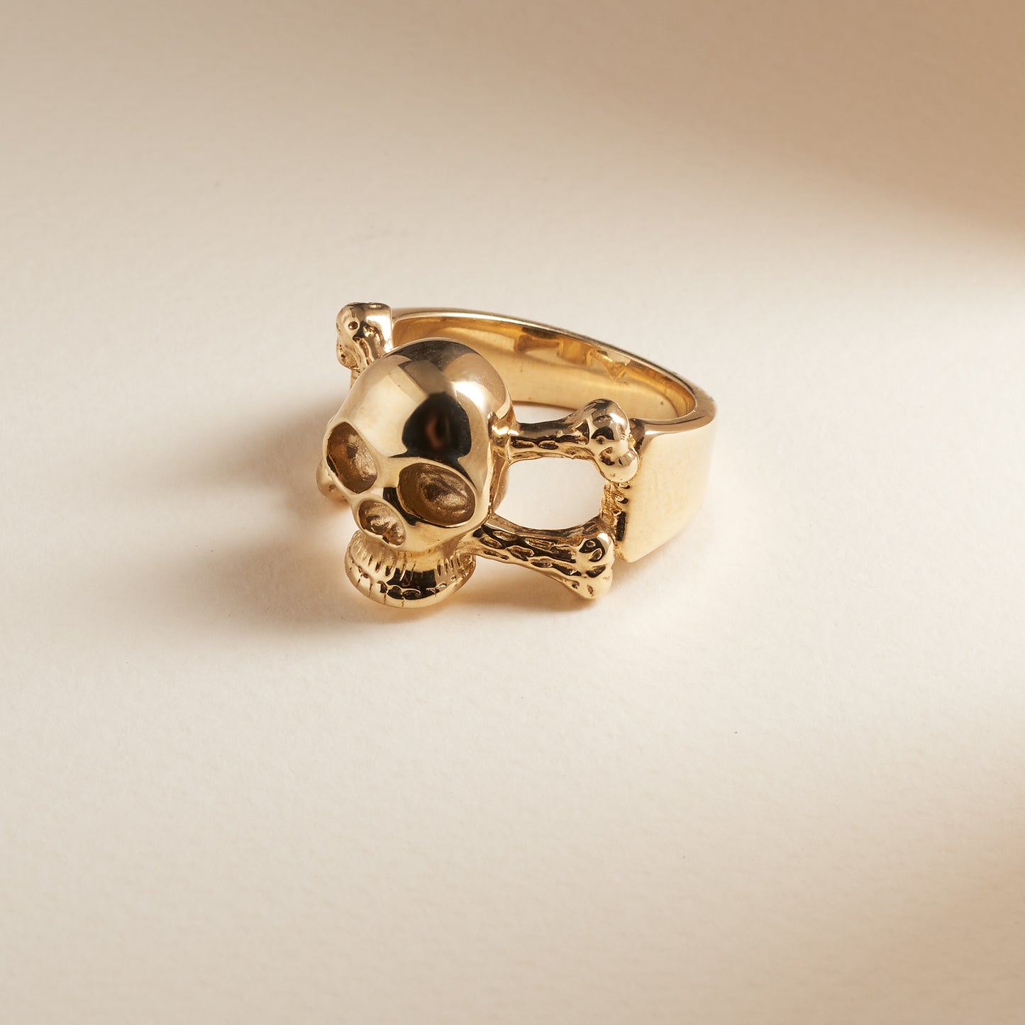 9K Yellow Gold 3D Skull and Crossbones Ring