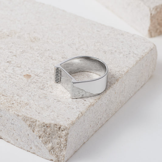 Sterling Silver Zirconia Flat Top Signet Ring