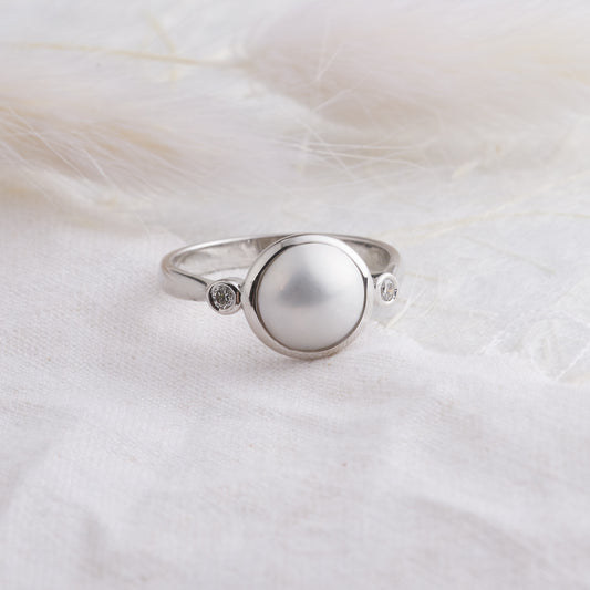 9K White Gold Mabe Freshwater Pearl and Diamond Ring