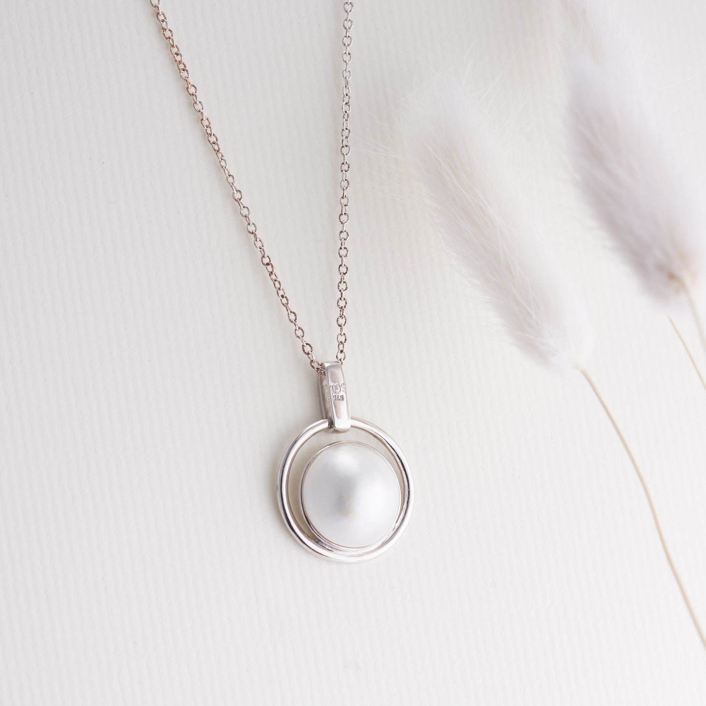 9K White Gold Mabe Pearl and Diamond Pendant