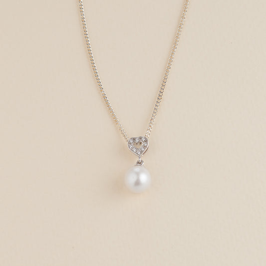 Sterling Silver Freshwater Pearl with Zirconia Heart Pendant
