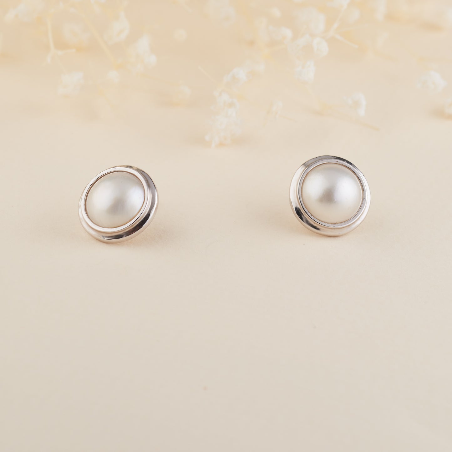 Sterling Silver Mabe Pearl Stud Earrings.