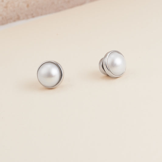 Sterling Silver White Mabe Pearl Magnetic Earrings