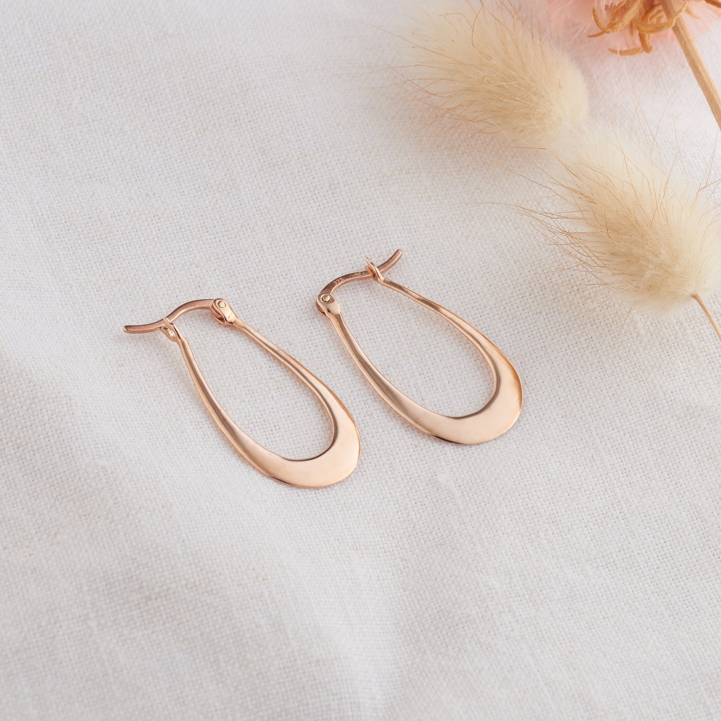 9K Rose Gold Tapered Hoop Earrings