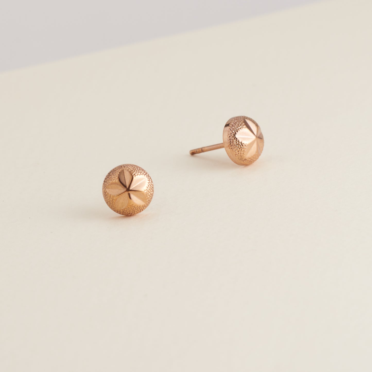 9K Rose Gold Textured Star Dome Stud Earrings