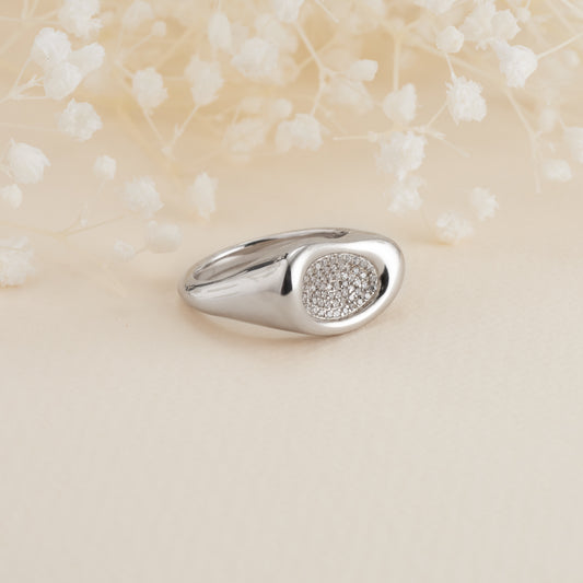 Sterling Silver Pave Zirconia Oval Ring