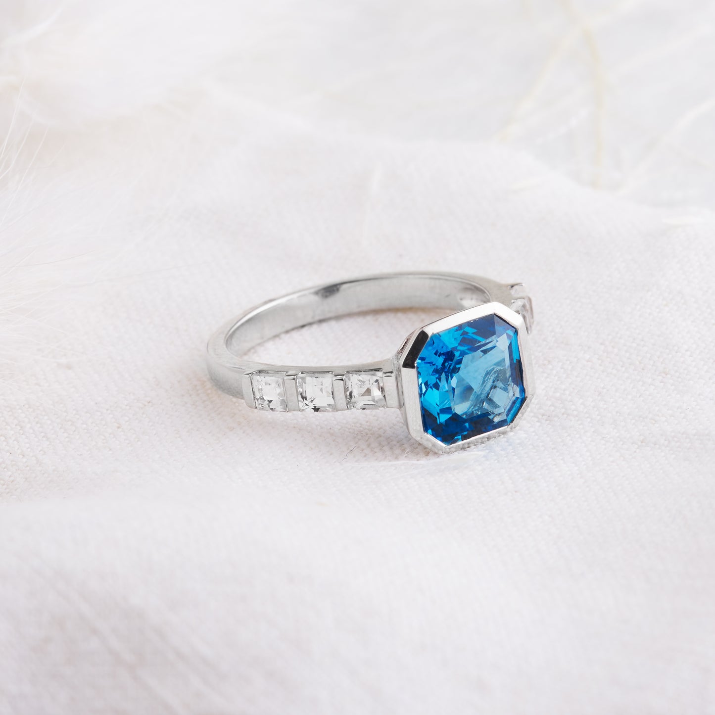 Sterling Silver Asscher Cut Swiss Blue and White Topaz Ring