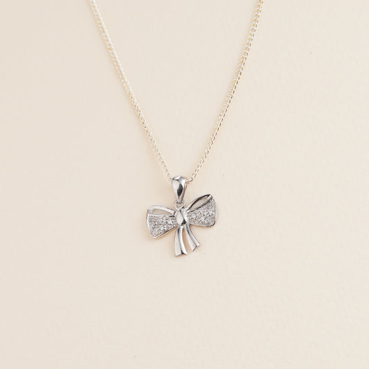 Sterling Silver Zirconia Bow Pendant