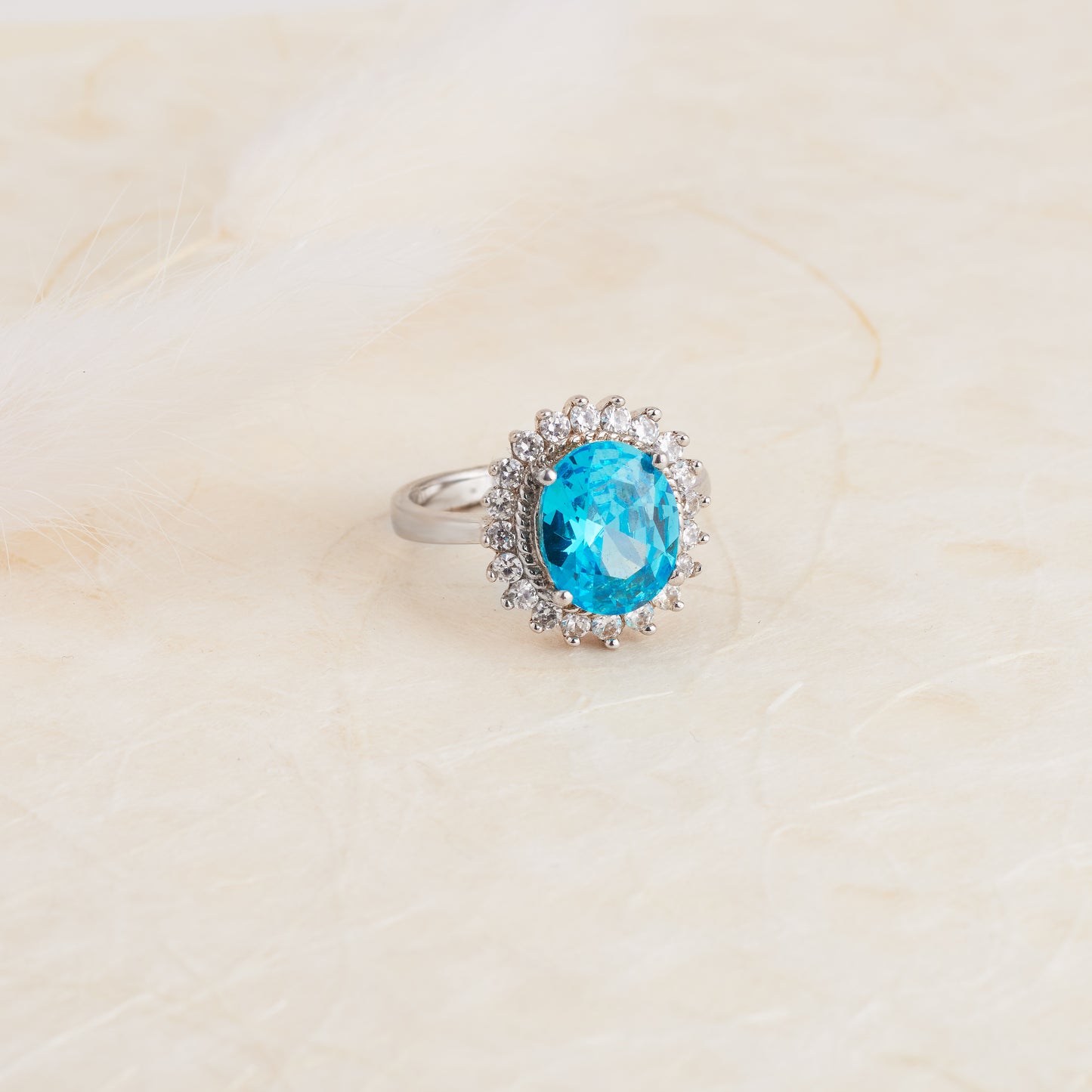Sterling Silver Oval Blue Zirconia Halo Ring