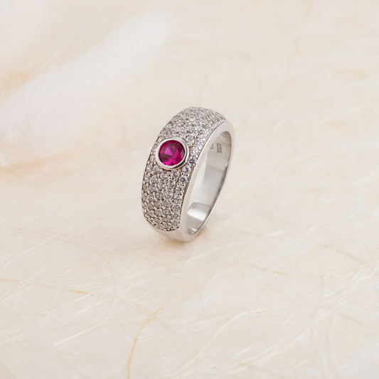Sterling Silver Created Ruby and Zirconia Pave Dress Ring