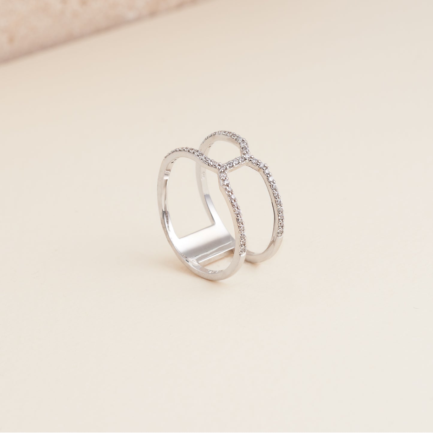 Sterling Silver Geometric Zirconia Ring.