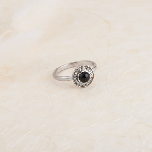 Sterling Silver Black and White Zirconia Halo Stacker Ring