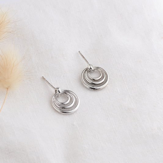 Sterling Silver Nested Circles Stud Drop Earrings