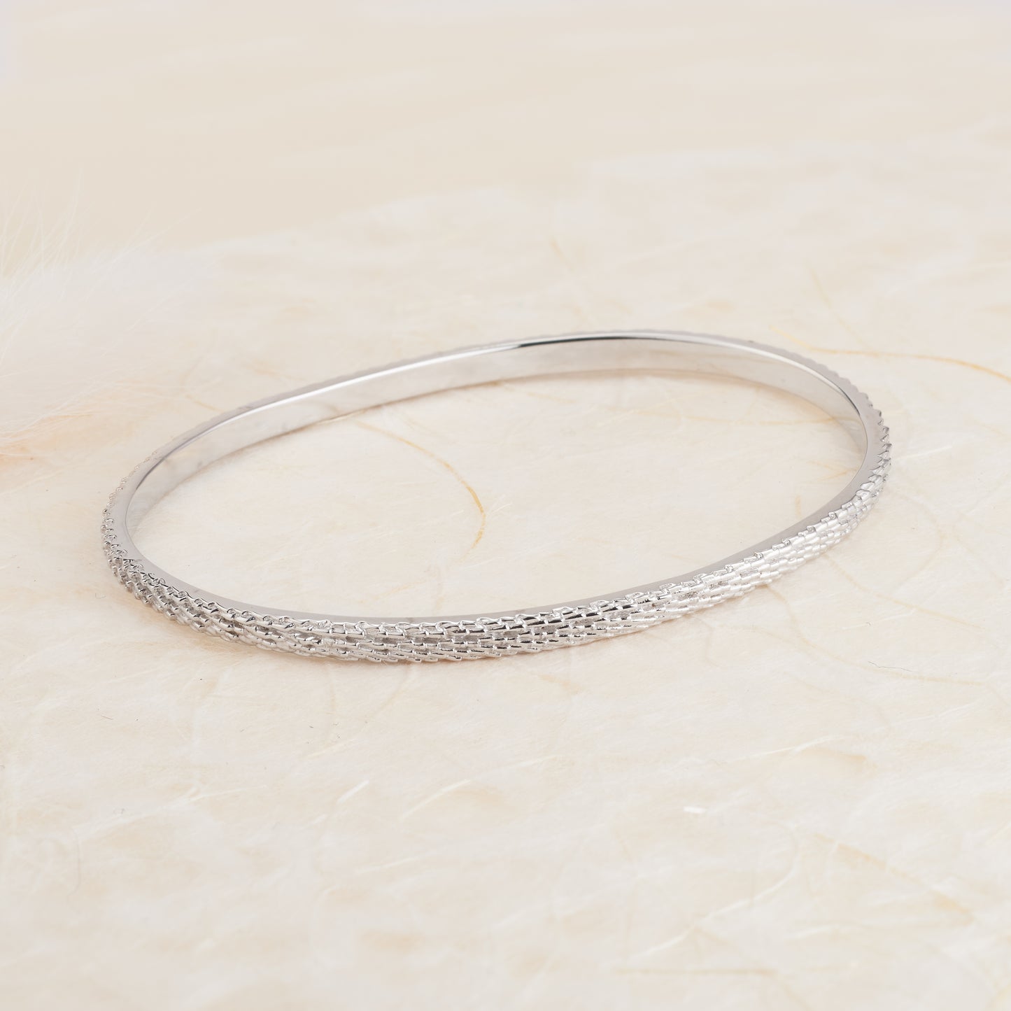 Sterling Silver 3mm Solid Textured Oval Bangle