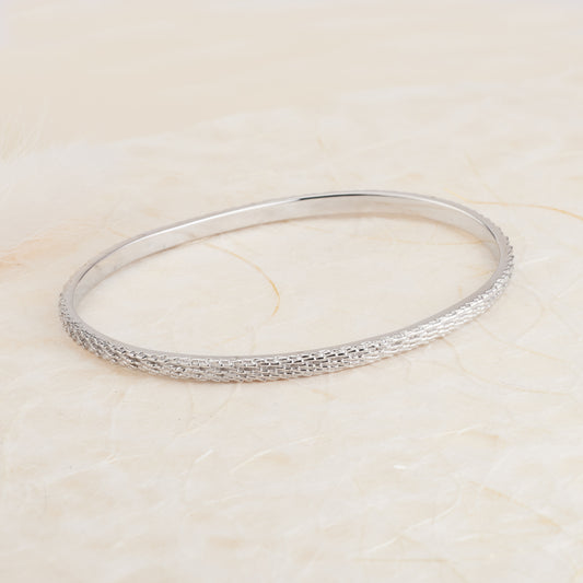 Sterling Silver 3mm Solid Textured Oval Bangle