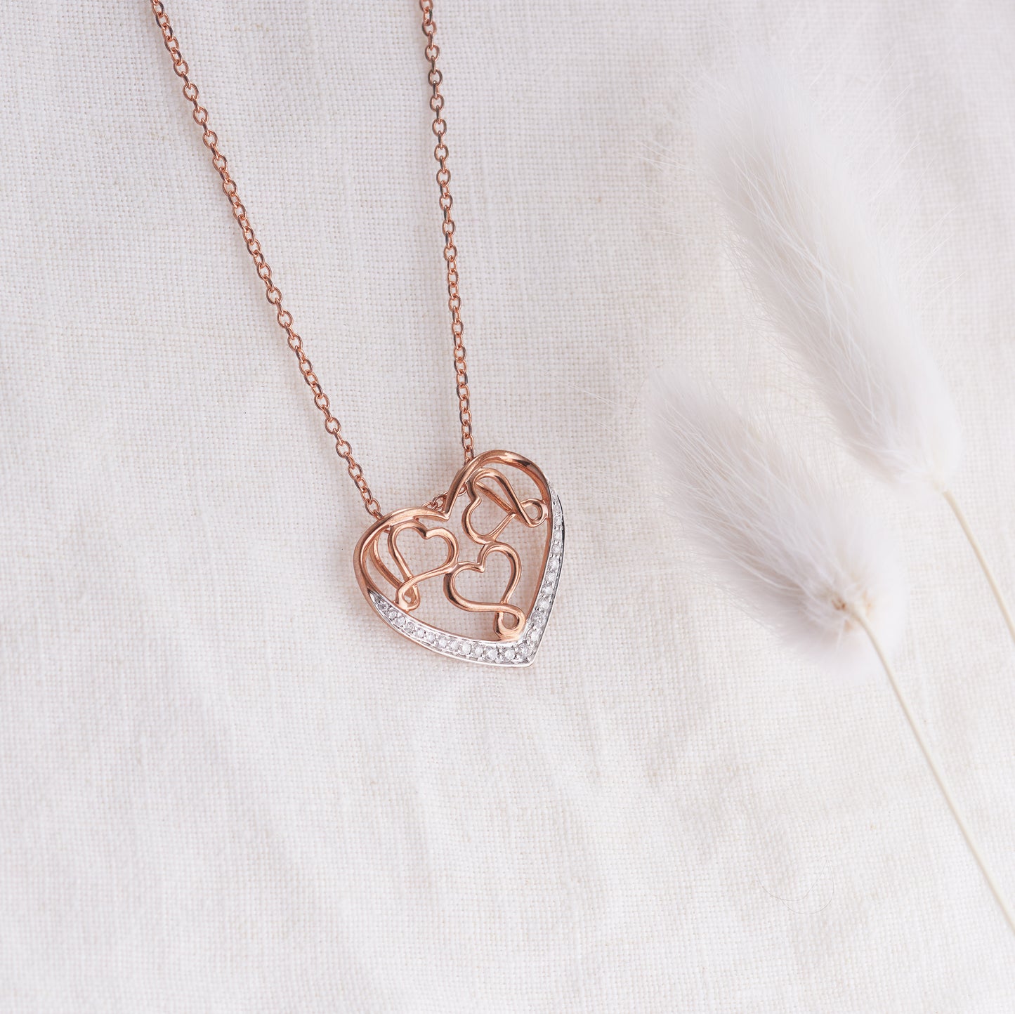 9K Rose Gold Diamond Infinity Heart Pendant