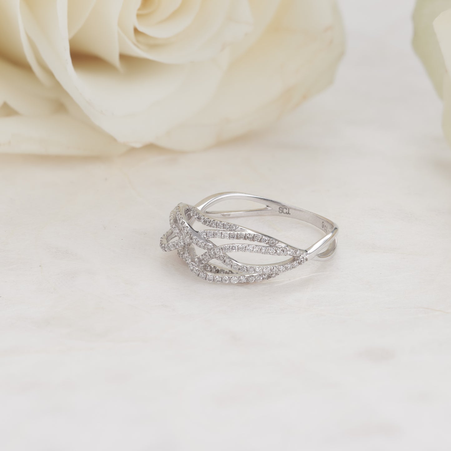 9K White Gold Diamond 3D Delicate Weave Ring 0.45tdw