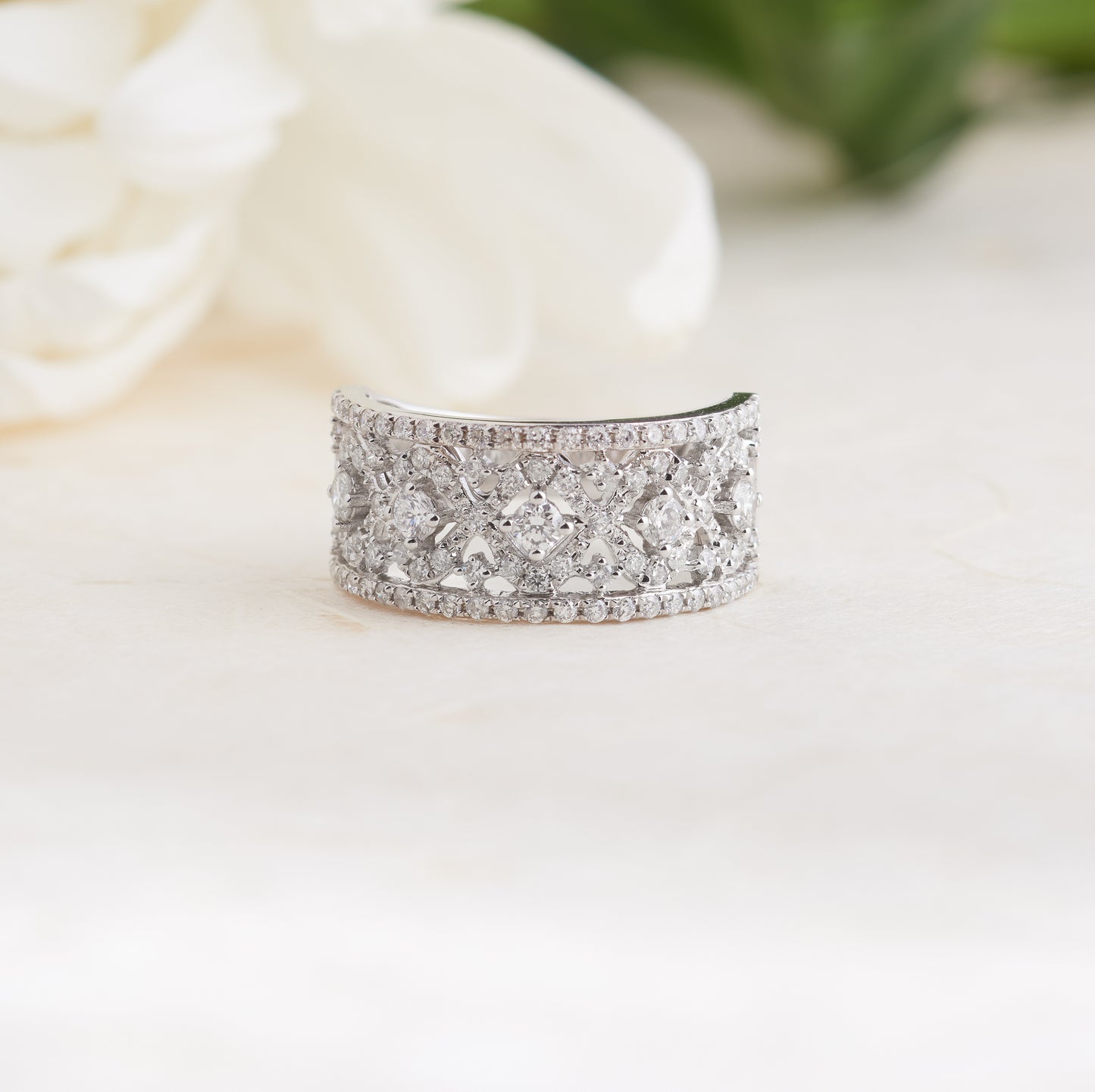 18K White Gold Diamond Trellis Dress Ring 1.0tdw