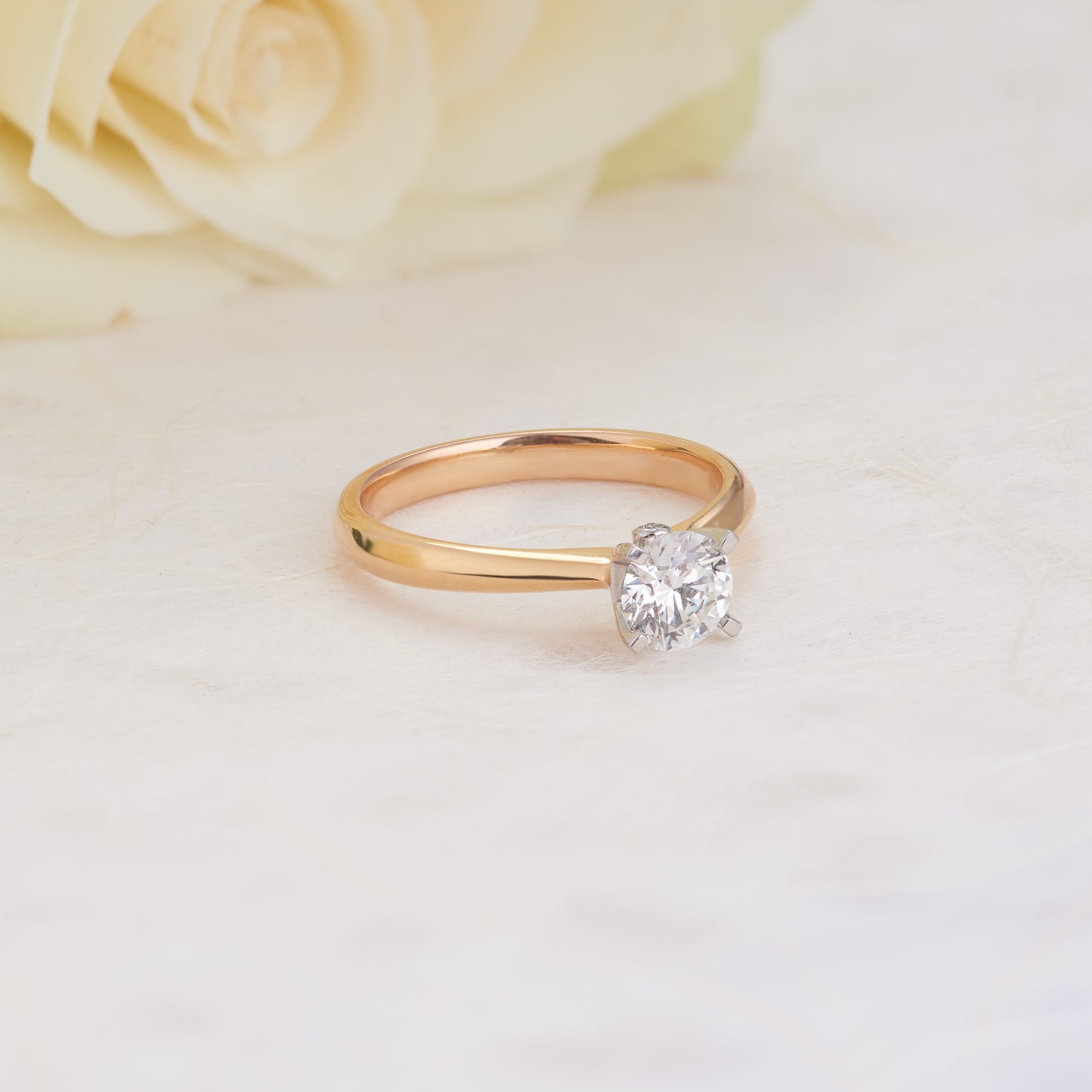 18K Rose Gold and Platinum GIA Certified Round Brilliant Diamond Solitaire Engagement Ring 0.75ct