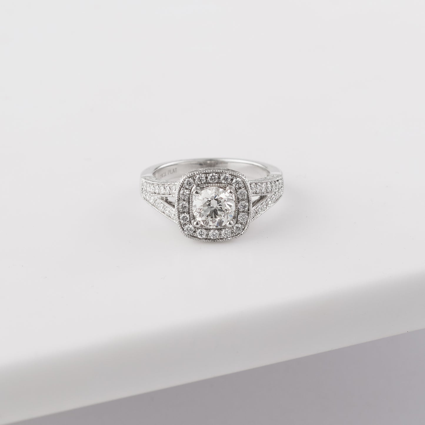 Platinum Diamond Halo Vintage Inspired Engagement Ring 1.5tdw