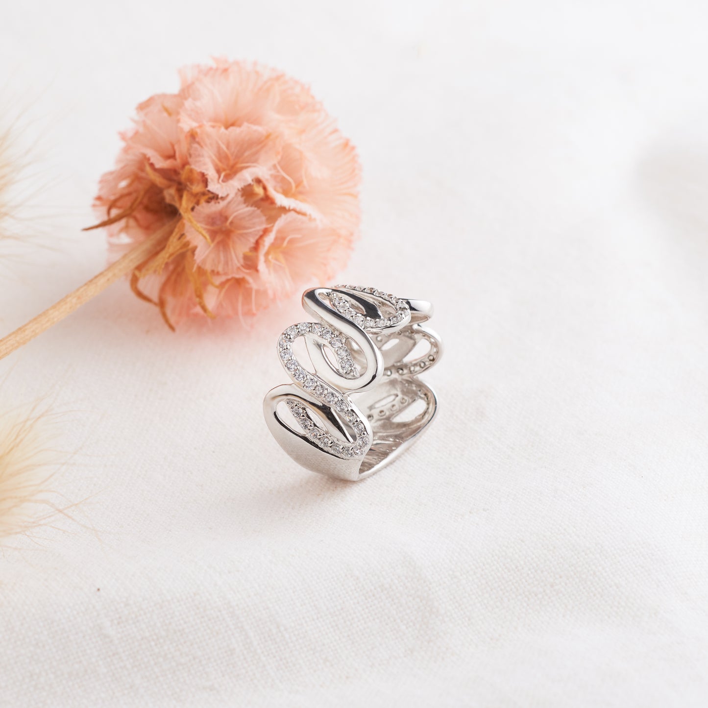Sterling Silver Zirconia Loops Dress Ring