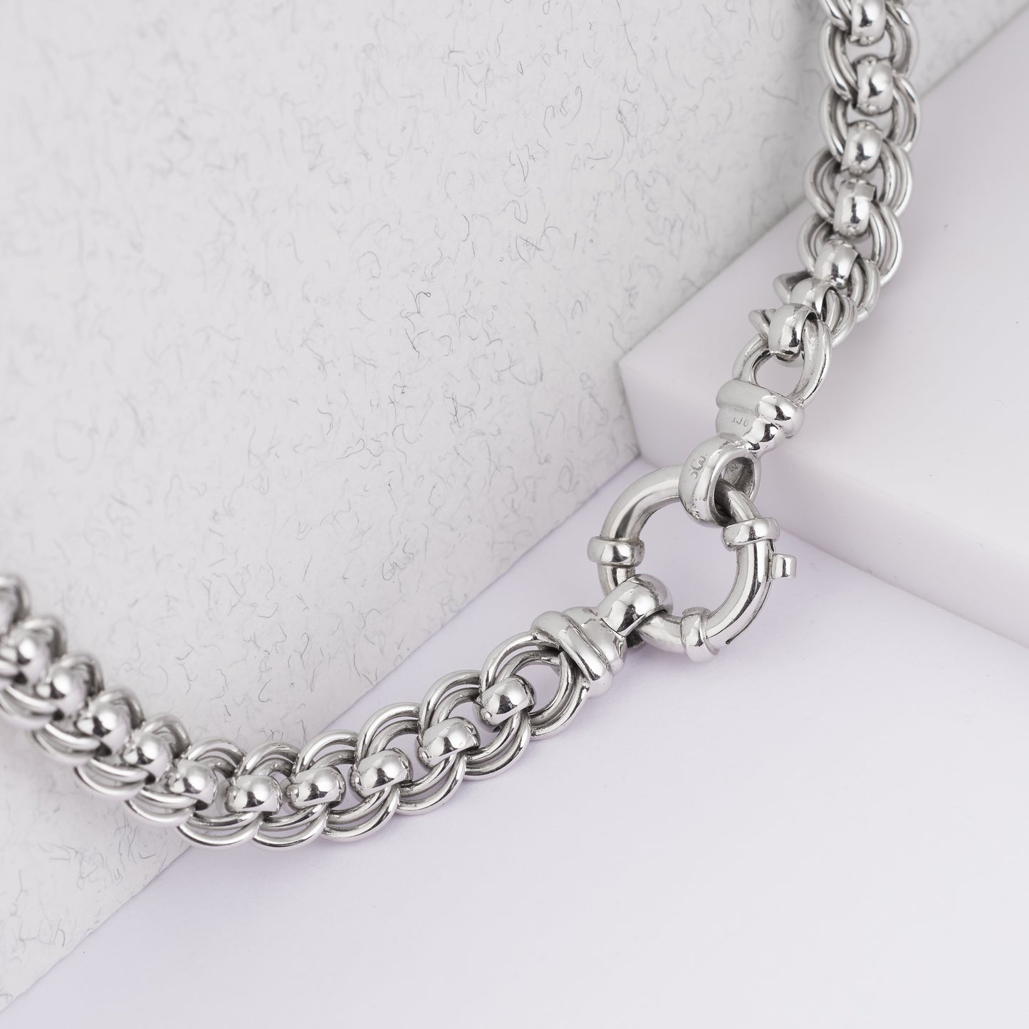 9K White Gold Solid Roller Necklace with Bolt Ring Clasp
