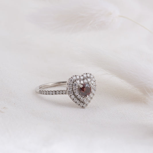 Platinum Round Brilliant Red Diamond Double Heart Halo Engagement Ring 1.1tdw