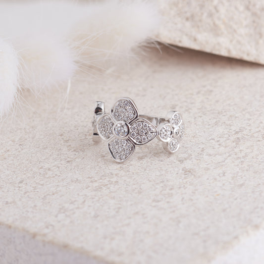 9K White Gold Diamond Quatrefoil Dress Ring 0.65tdw