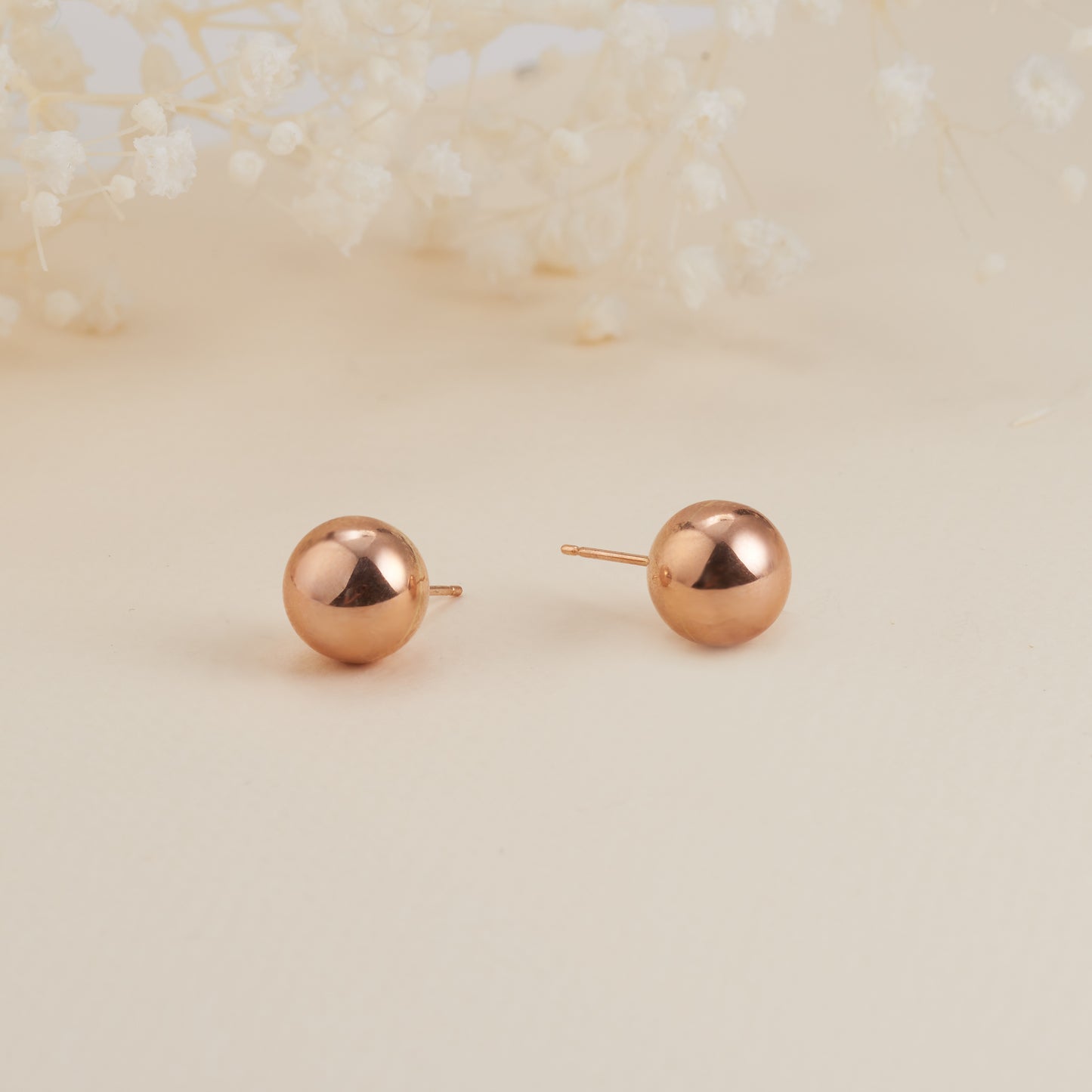 9K Rose Gold Ball Stud Earrings 10mm