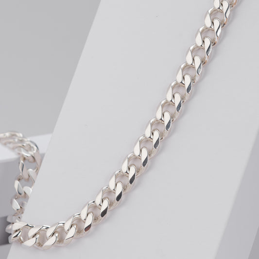 Sterling Silver Solid Bevelled Curb Chain with Box Clasp 55cm by 11mm
