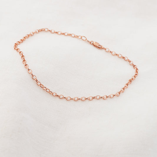 9K Rose Gold Solid Oval Belcher Anklet 25cm