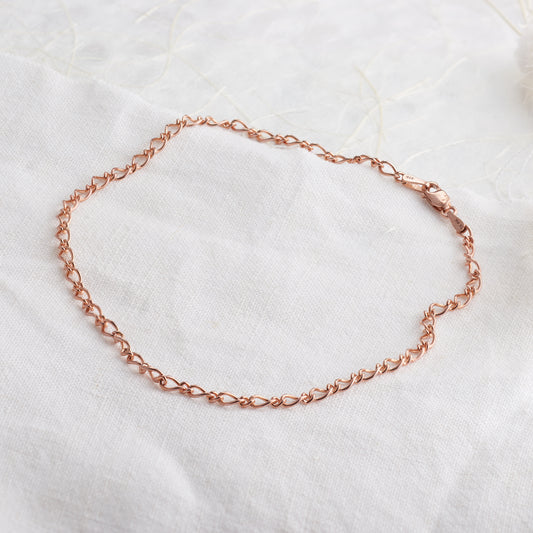 9K Rose Gold Solid Oval Figaro Anklet